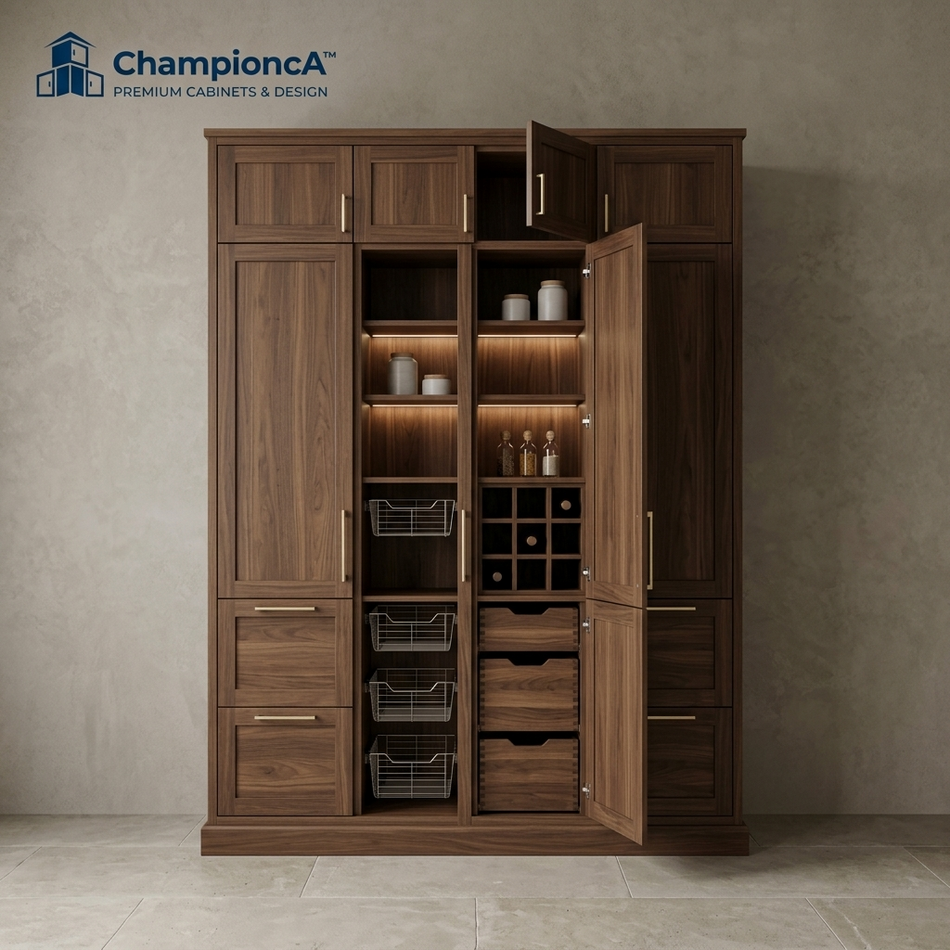 Championca™ Grand Walnut Pantry Storage Cabinet System